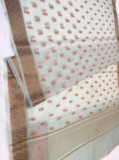 Sea green shade cotton kota embroidery Banarasi saree