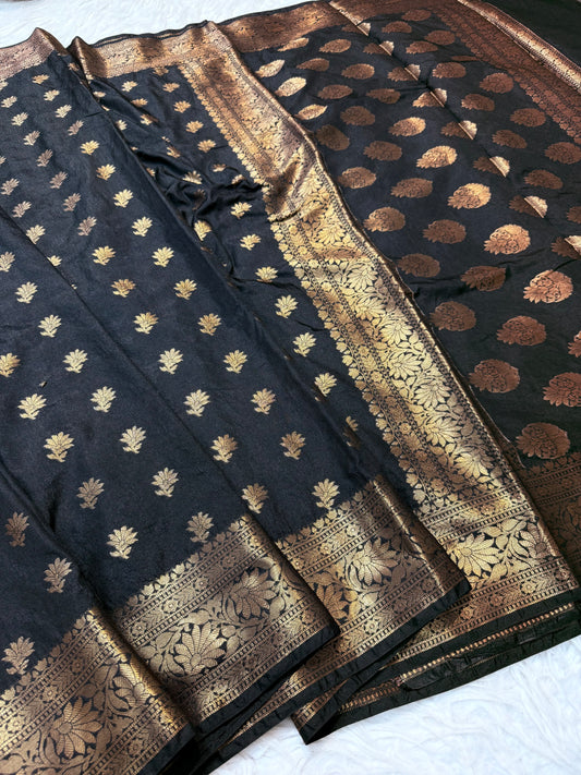 Black shade Dupion Silk premium Banarasi Saree