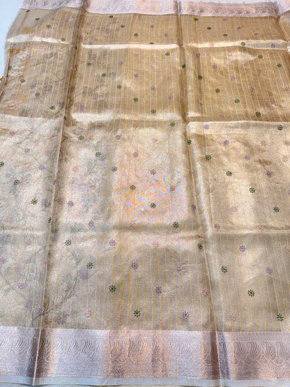 Gold shade kota tissue kota designer embroidery handwork premium Banarasi saree