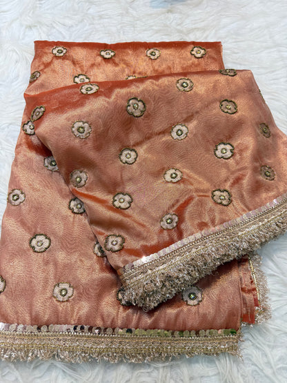 Bronze shade tissue ari & zardosi work designer premium Banarasi saree