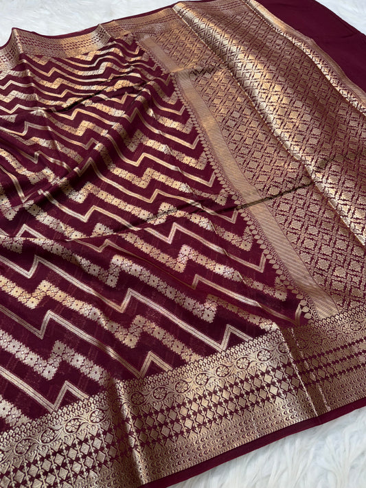 Wine shade  Raw mango soft silk banarasi saree