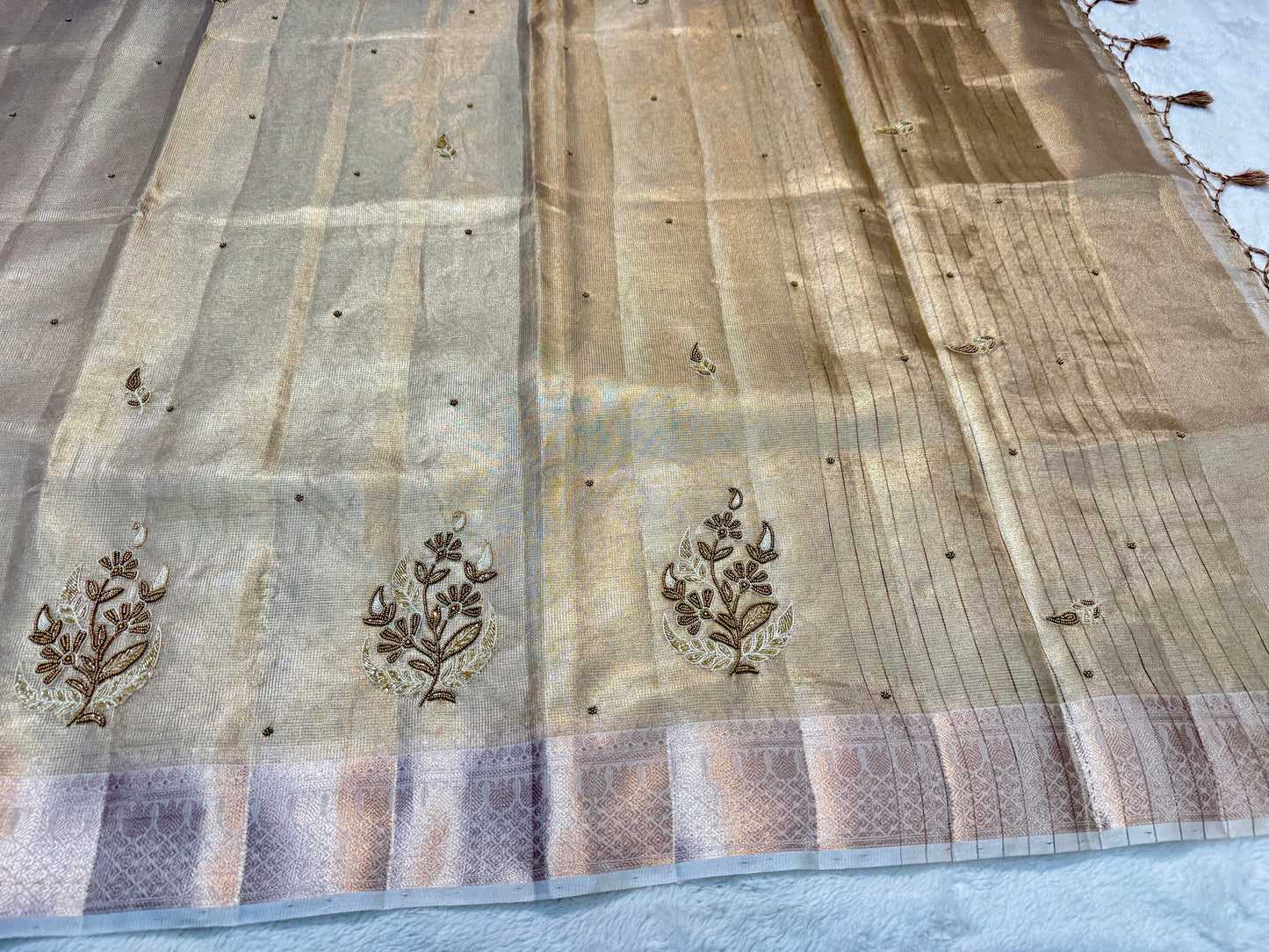 Beige shade tissue designer hand work Banarasi saree