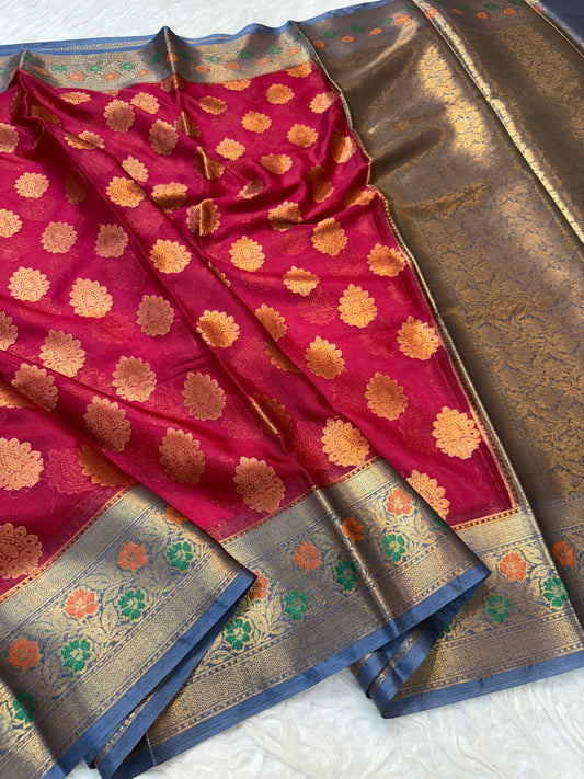 Red gray warm silk premium Banarasi saree