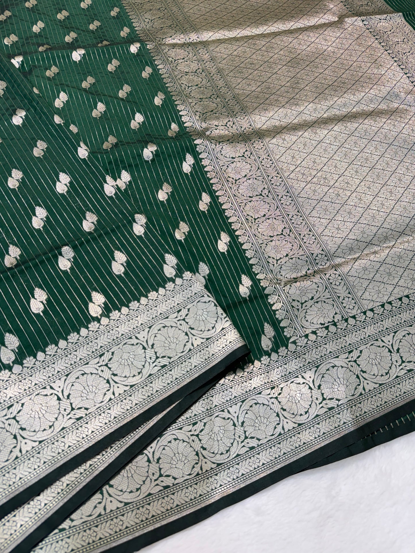 Bottle green shade katan Banarasi silk Saree