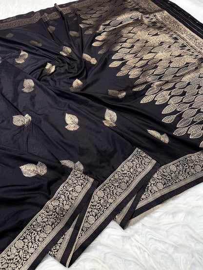 Black premium soft silk Banarasi saree