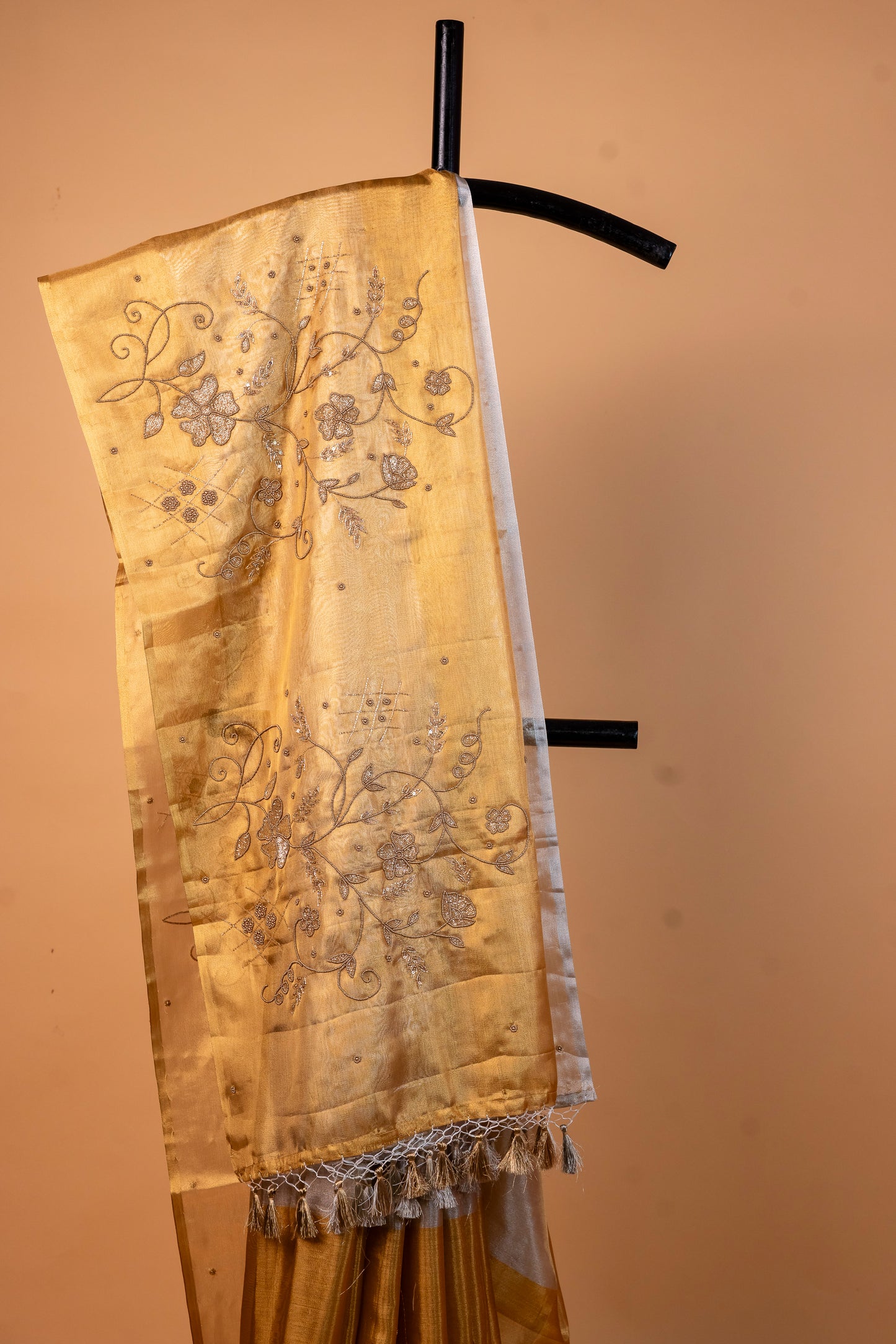 Gold silver tissue half half  tissue designer hand work Banarasi saree