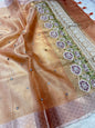 Peach shade kota tissue kota designer embroidery handwork premium Banarasi saree