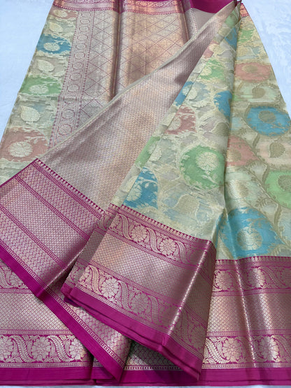 Multicolour shade kora organza Banarasi saree