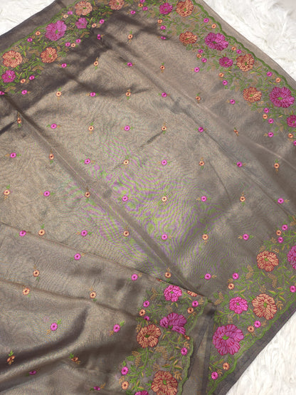 Banarasi tissue embroidery saree