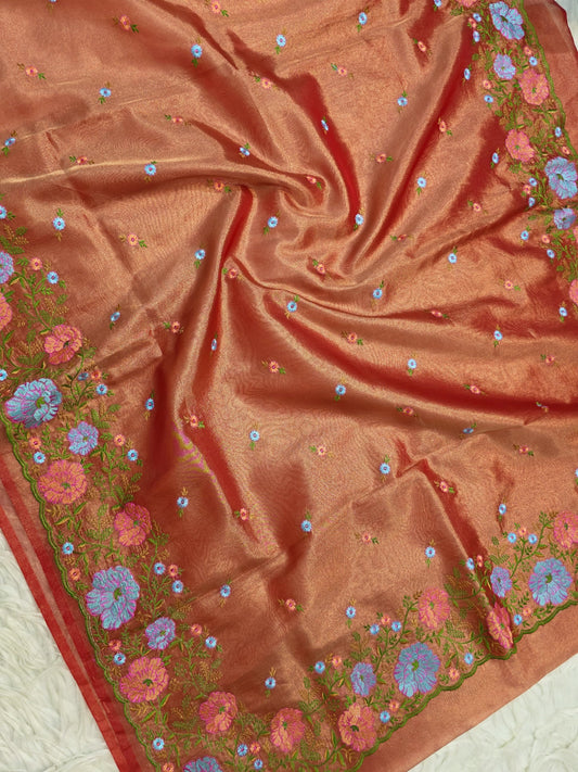 Banarasi tissue embroidery saree