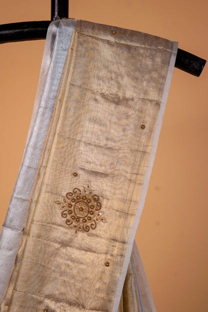 Gold silver tissue half half  tissue designer hand work Banarasi saree