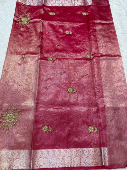 Maharani shade tissue ari & zardosi work designer Banarasi saree