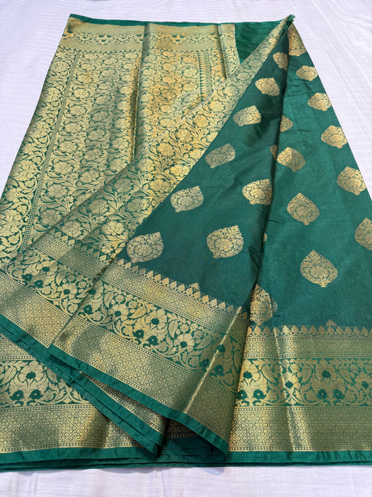 Bottle green  shade  Dupion Silk premium Banarasi Saree
