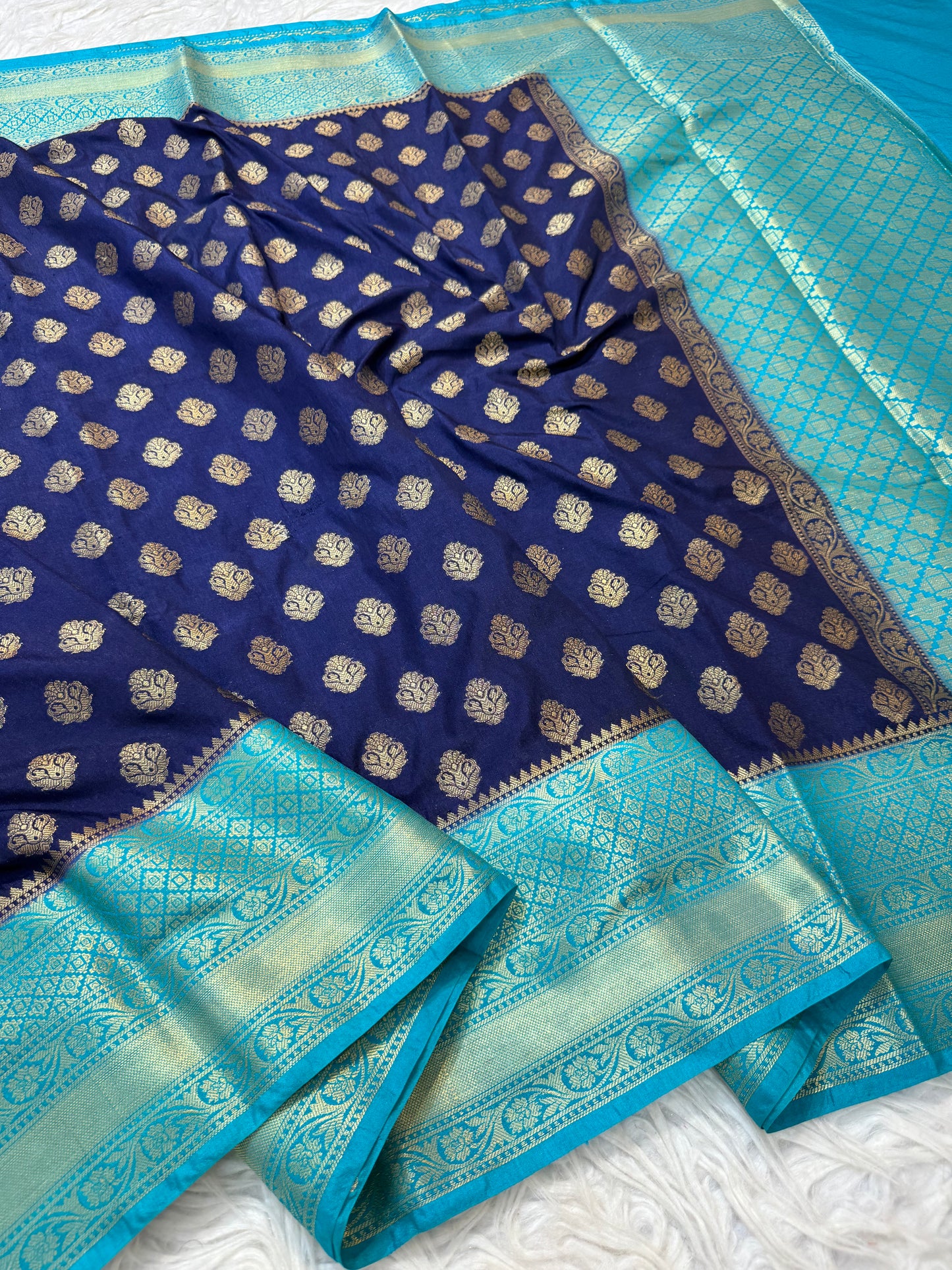 Blue sea green shade Dupion Silk Banarasi Saree 