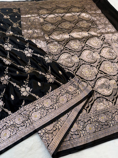Black shade Bridal Mashru ari & stone Silk Banarasi Saree