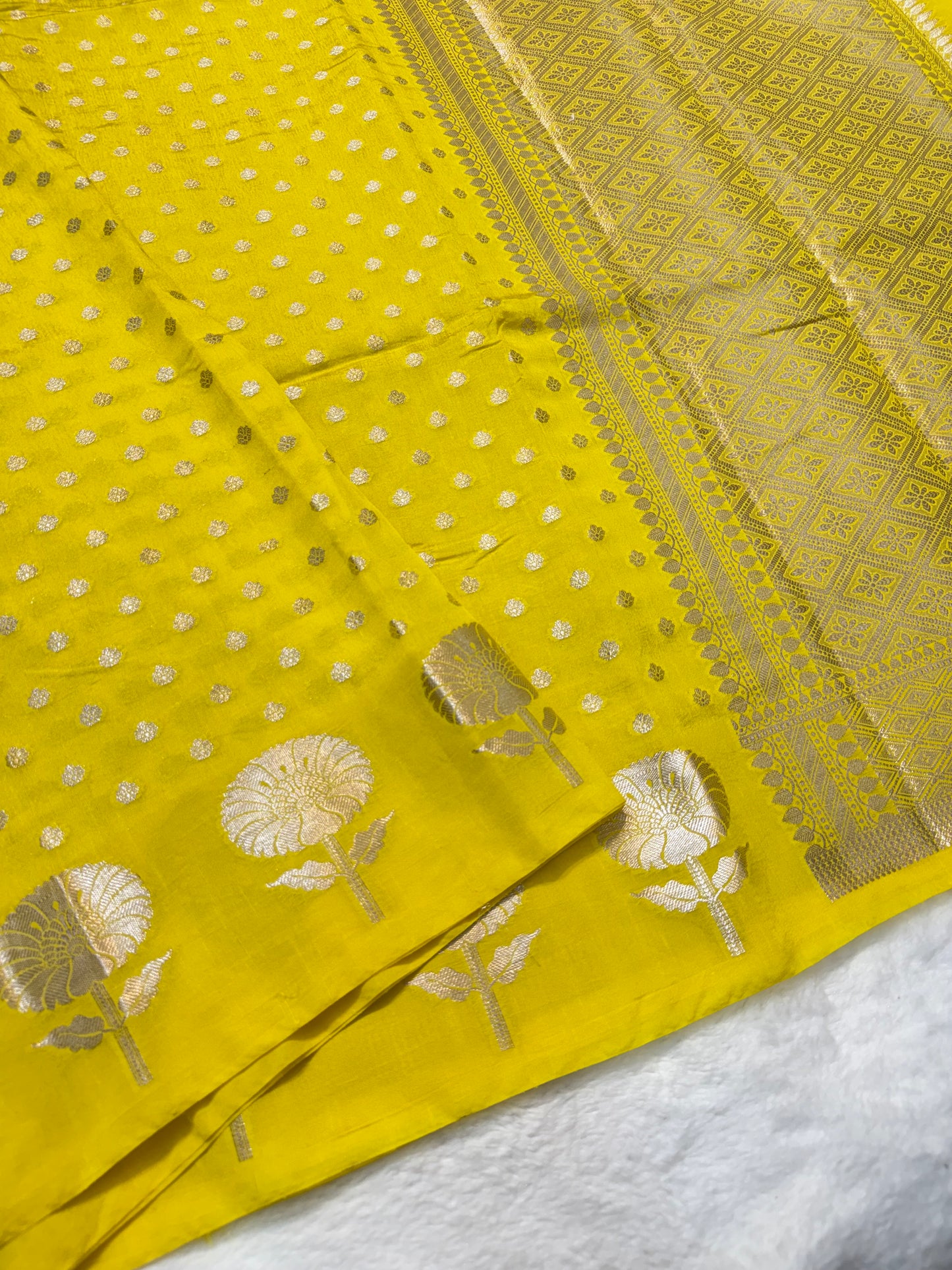 Yellow shade raw mango  premium Banarasi saree