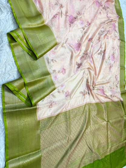 multicolour soft Dupion silk digital  print Banarasi saree