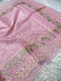 Pink shade  kora organza embroidery Banarasi saree