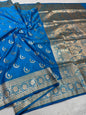 German blue shade satan katan premium Banarasi silk Saree