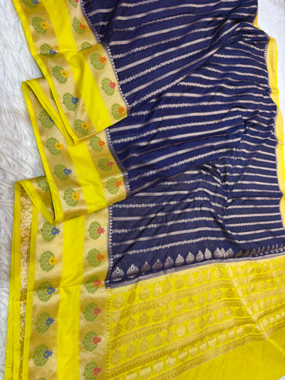 Nevy yellow shade georgette Banarasi saree