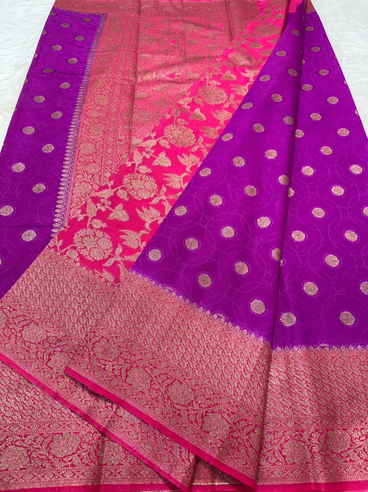 Purple royal pink shade Dupion Silk premium Banarasi Saree