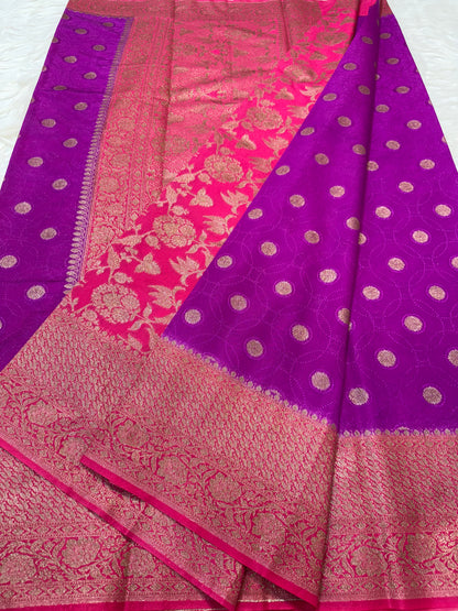 Purple royal pink shade Dupion Silk premium Banarasi Saree