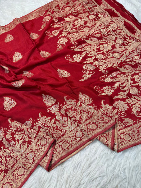 Red shade Chinon Viscose premium saree