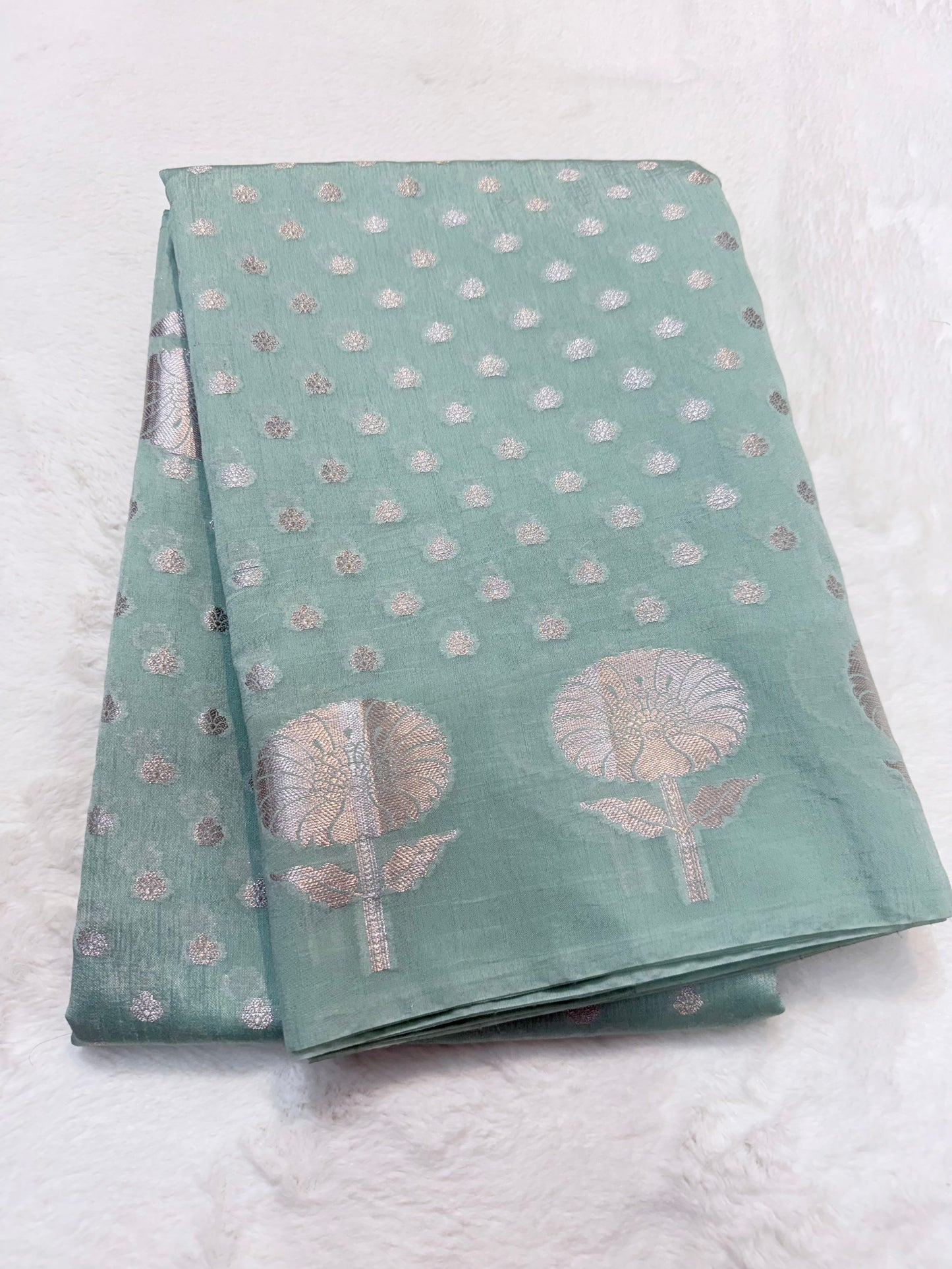 Seagreen shade raw mango  premium Banarasi saree