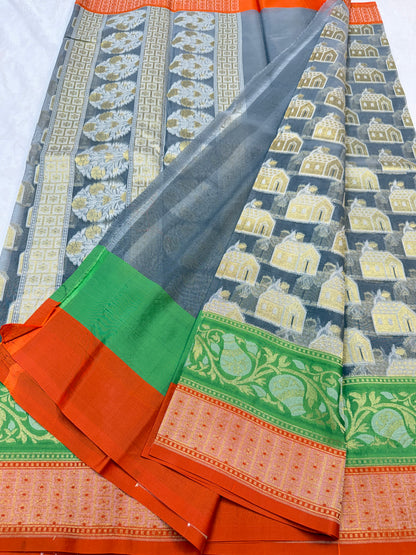 Multicolour shade kora silk premium Banarasi saree