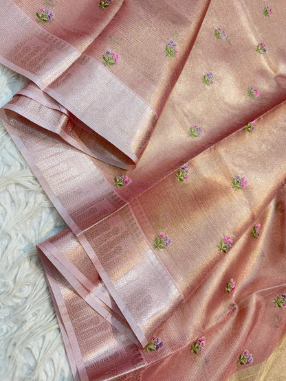 Peach shade tissue kota embroidery primum Banarasi saree