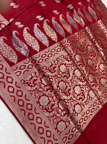 Red shade katan Banarasi silk Saree