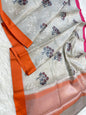 Silver shade linen  embroidery Banarasi saree