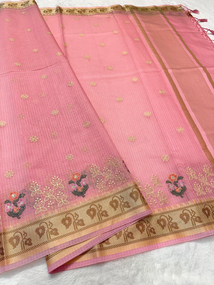 Pink shade kota designer embroidery Banarasi saree