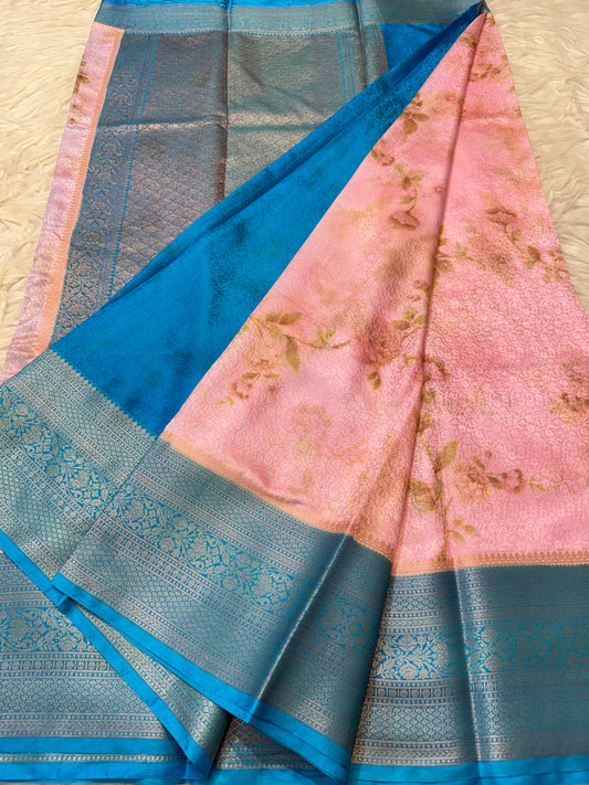 multicolour soft Dupion silk digital  print Banarasi saree