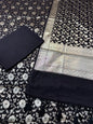 Black Cotton Silk Banarasi Three Piece suit