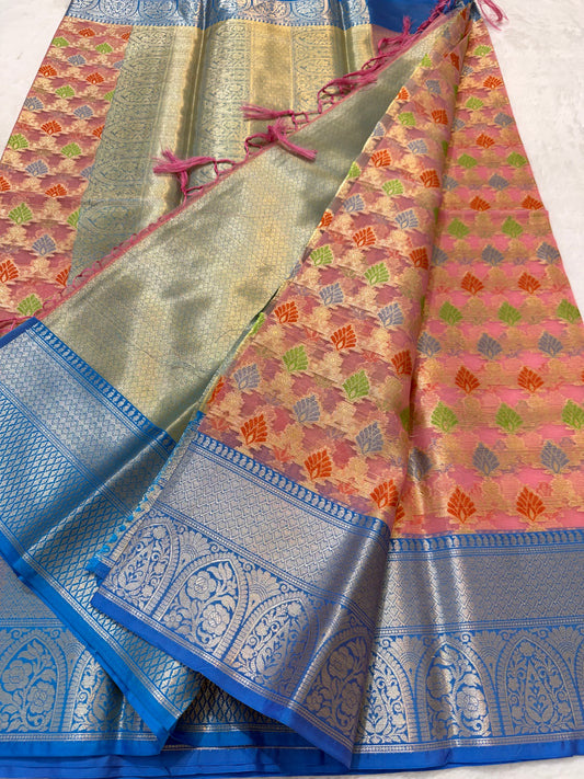 Multicolour shade kora organza Banarasi saree