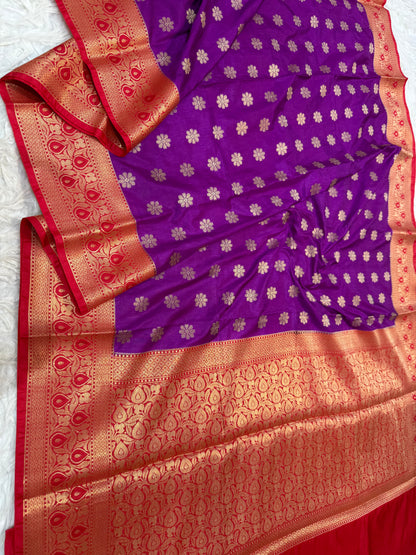 magenta & red shade  Dupion Silk premium Banarasi Saree