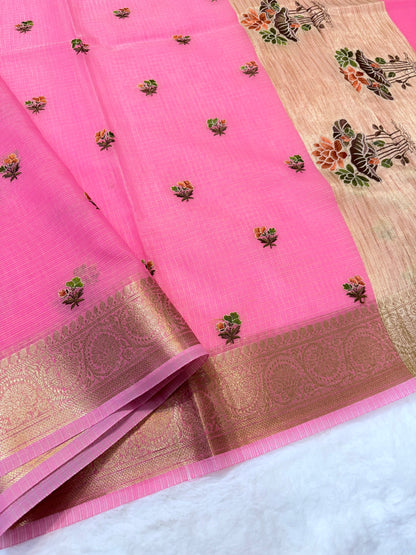 Pink shade cotton kota embroidery Banarasi saree