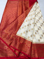 Off white red  shade Dupion Silk premium Banarasi Saree