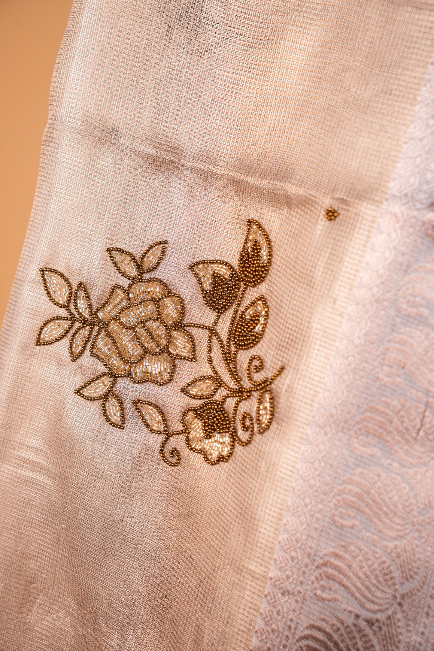 Beige shade tissue designer hand work Banarasi saree