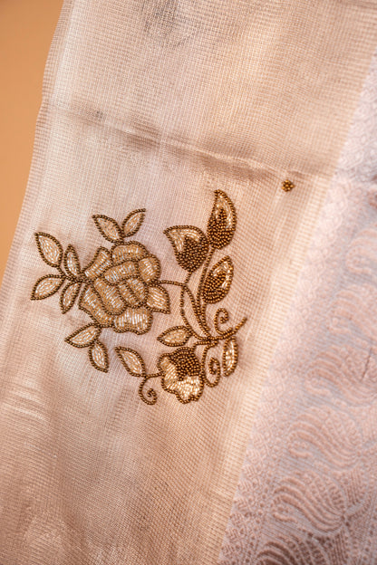 Beige shade tissue designer hand work Banarasi saree