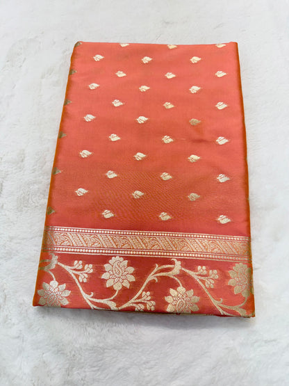 Peach shade katan Banarasi silk Saree