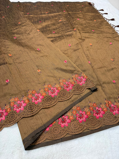 Bronze shade premium tussee designer embroidery Banarasi saree