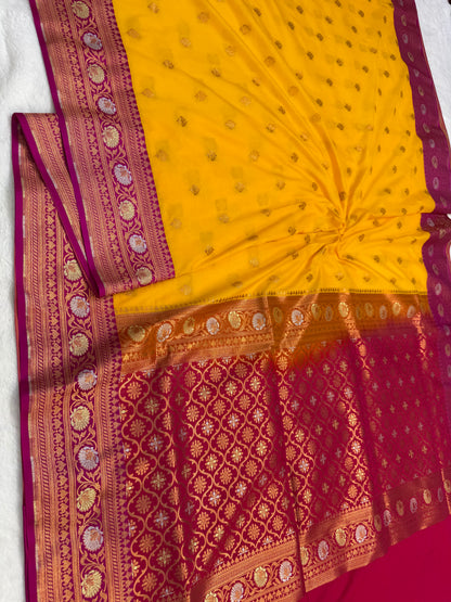 Gold royal pink shade katan Banarasi silk Saree