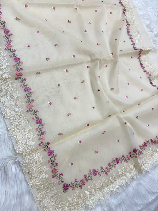 Banarasi kora organza cutwork embroidery saree