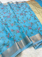 Sky blue shade cotton kota embroidery Banarasi saree