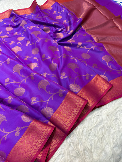 Purple royal pink shade premium soft silk Banarasi saree