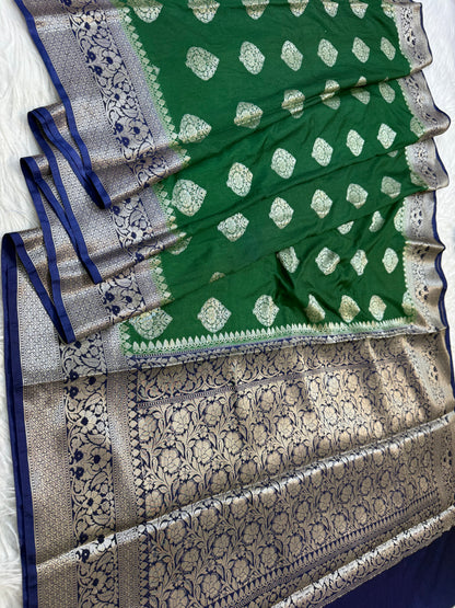 Bottel green nevy shade Dupion Silk premium Banarasi Saree