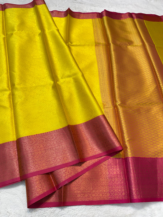 Gold royal pink shade kora silk premium Banarasi saree