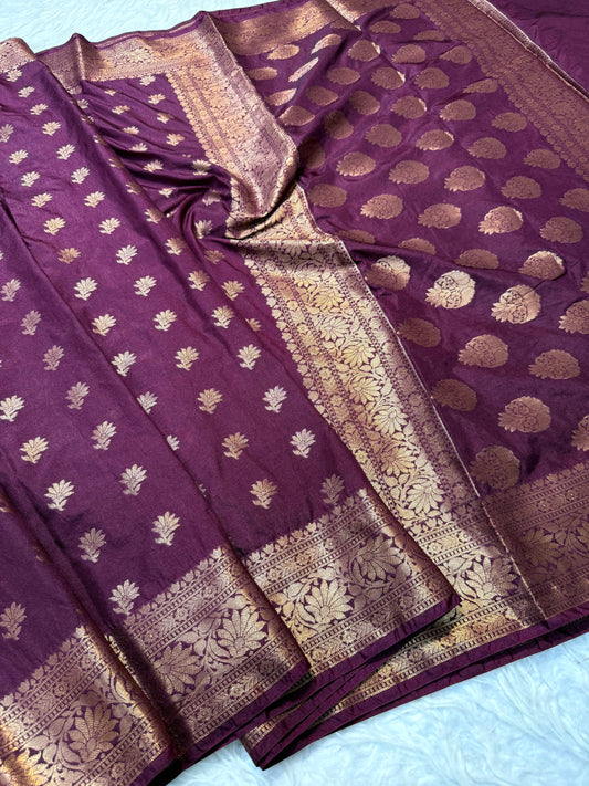 Wine shade Dupion Silk premium Banarasi Saree